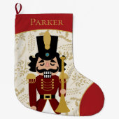 Whimsical Nutcracker Red und Beige Großer Weihnachtsstrumpf (Vorderseite)