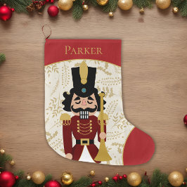 Whimsical Nutcracker Red und Beige Großer Weihnachtsstrumpf