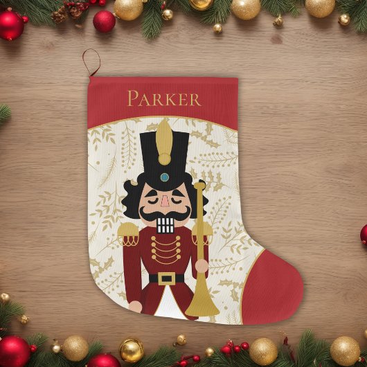 Whimsical Nutcracker Red und Beige Großer Weihnachtsstrumpf