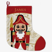 Whimsical Nutcracker Red und Beige Großer Weihnachtsstrumpf (Vorderseite)