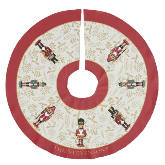 Whimsical Nutcracker Red und Beige Weihnachten Polyester Weihnachtsbaumdecke (Vorderseite)