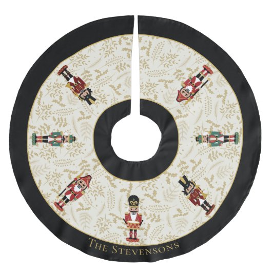 Whimsical Nutcracker Schwarz und Beige Weihnachten Polyester Weihnachtsbaumdecke (Vorderseite)