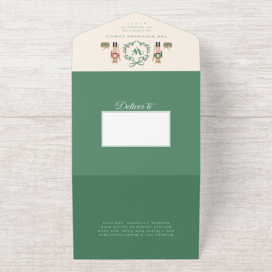 Whimsical Nutcracker Weihnachtscreme Bow Fotos All-in-One-Einladung (Außenseite)