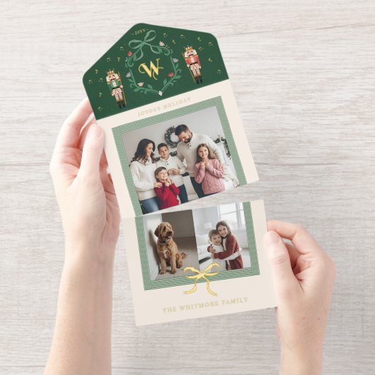 Whimsical Nutcracker Weihnachtscreme Bow Fotos All-in-One-Einladung (Abreißstreifen)