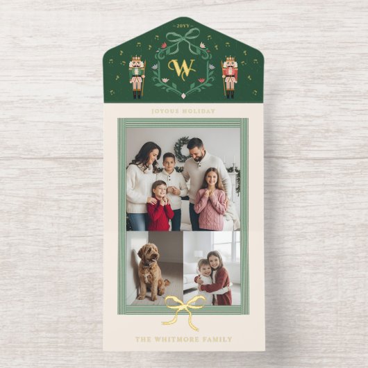 Whimsical Nutcracker Weihnachtscreme Bow Fotos All-in-One-Einladung (Innenseite)