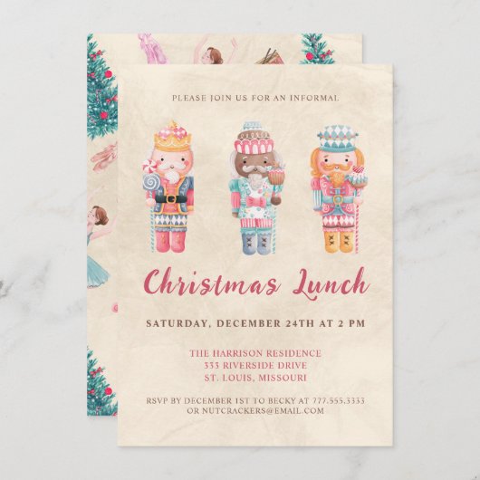 Whimsical Nutcrackers Weihnachtsessen Einladung (Vorne/Hinten)