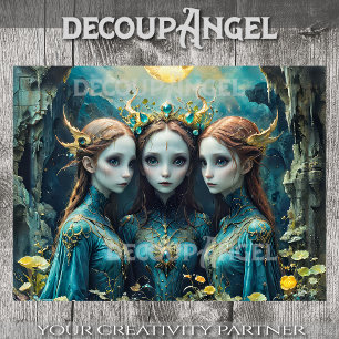 Whimsical Nymph Trio - Decoupage - Seidenpapier