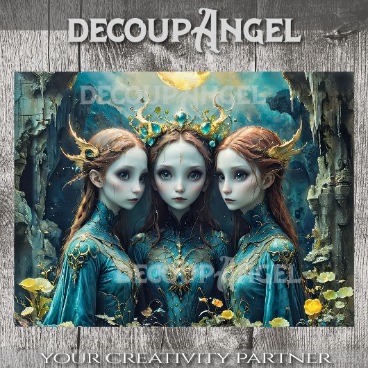 Whimsical Nymph Trio - Decoupage - Seidenpapier