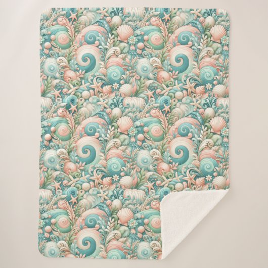 Whimsical Ocean Breeze: Pastelsee-Wirbel in Cotta Sherpadecke (Vorderseite)