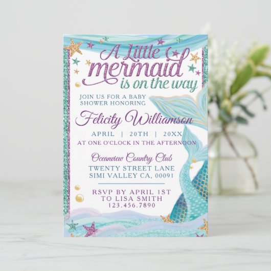 Whimsical Ocean Mermaid Kinderdusche Einladung (Stehend Vorderseite)