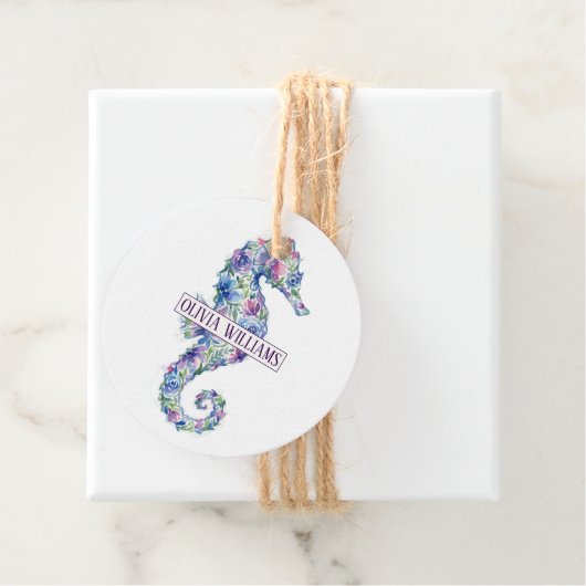 Whimsical Ocean-Seepferdchen Botanische Blumen Geschenkanhänger (Beispiel)