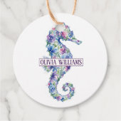 Whimsical Ocean-Seepferdchen Botanische Blumen Geschenkanhänger (Vorderseite)