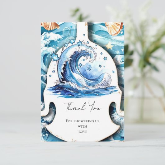 Whimsical Ocean Waves Baby Dusche Dankeskarte (Stehend Vorderseite)