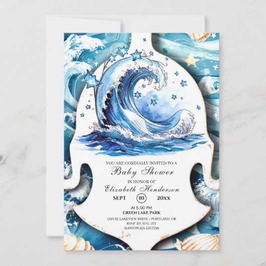 Whimsical Ocean Waves Baby Dusche Einladung (Vorderseite)