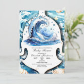 Whimsical Ocean Waves Baby Dusche Einladung (Stehend Vorderseite)