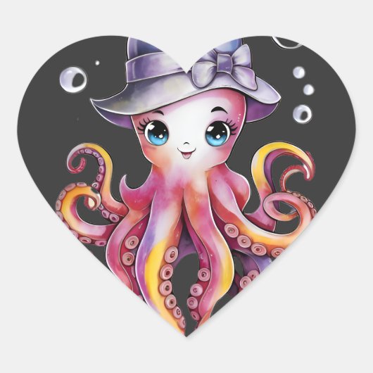 Whimsical Octo Charm Herz-Aufkleber (Vorderseite)