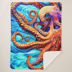 Whimsical Octopus Blue Ocean Wave Cubism Sherpadecke