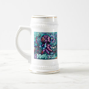 Whimsical Octopus Floral Aquamarin Küsten Personal Bierglas
