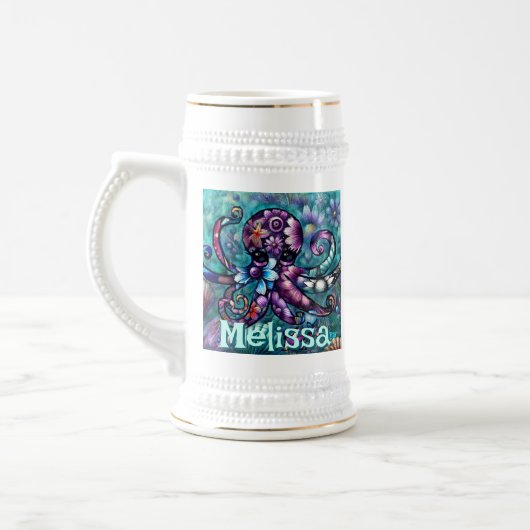 Whimsical Octopus Floral Aquamarin Küsten Personal Bierglas (Links)