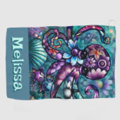 Whimsical Octopus Floral Aquamarin Küsten Personal Golfhandtuch (Horizontal)