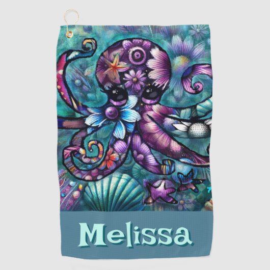 Whimsical Octopus Floral Aquamarin Küsten Personal Golfhandtuch (Vorderseite)