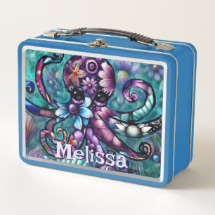 Whimsical Octopus Floral Aquamarin Küsten Personal Metall Brotdose