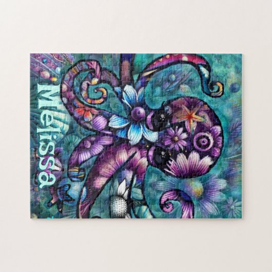 Whimsical Octopus Floral Aquamarin Küsten Personal Puzzle (Horizontal)