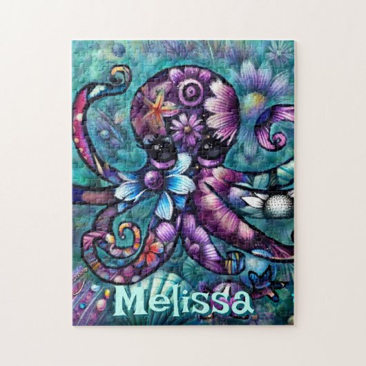 Whimsical Octopus Floral Aquamarin Küsten Personal Puzzle (Vertikal)