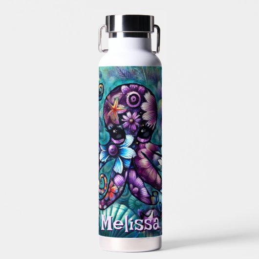 Whimsical Octopus Floral Aquamarin Küsten Personal Trinkflasche (Vorne)