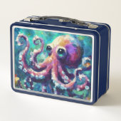 Whimsical Octopus Oil Painting Nautical Beach Metall Brotdose (Rückseite)