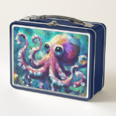 Whimsical Octopus Oil Painting Nautical Beach Metall Brotdose (Vorderseite)