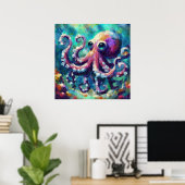 Whimsical Octopus Oil Painting Nautical Beach Poster (Heimbüro)