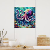 Whimsical Octopus Oil Painting Nautical Beach Poster (Küche)