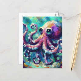 Whimsical Octopus Oil Painting Nautical Beach Postkarte