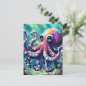 Whimsical Octopus Oil Painting Nautical Beach Postkarte (Stehend Vorderseite)