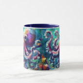 Whimsical Octopus Oil Painting Nautical Beach Tasse (Zentrum)