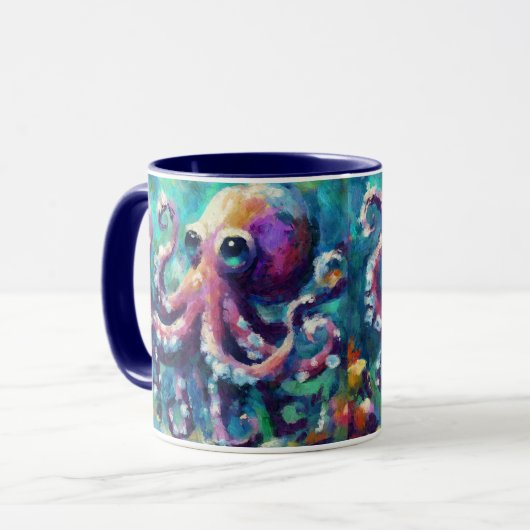 Whimsical Octopus Oil Painting Nautical Beach Tasse (Vorderseite Links)