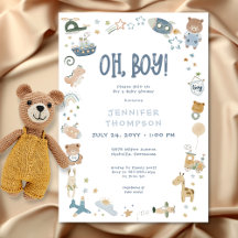 Whimsical Oh Boy Watercolor Doodle Kinderdusche