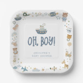 Whimsical Oh Boy Watercolor Doodle Kinderdusche Pappteller (Vorderseite)