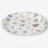Whimsical Oh Boy Watercolor Doodle Kinderdusche Pappteller (Schrägansicht)