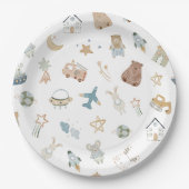 Whimsical Oh Boy Watercolor Doodle Kinderdusche Pappteller (Vorderseite)