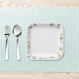 Whimsical Oh Boy Watercolor Doodle Kinderdusche Pappteller