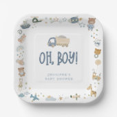 Whimsical Oh Boy Watercolor Doodle Kinderdusche Pappteller (Vorderseite)