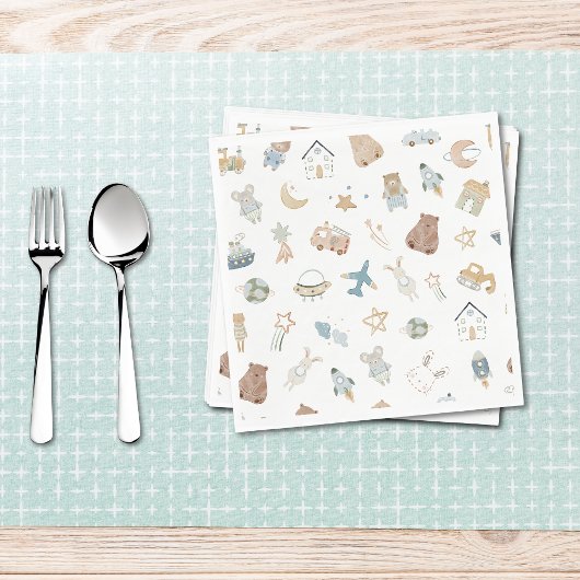 Whimsical Oh Boy Watercolor Doodle Kinderdusche Serviette