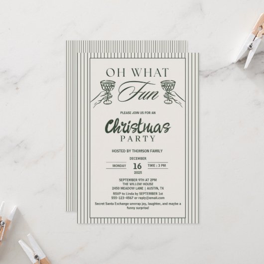 Whimsical Oh What Fun Cocktail Christmas Party  Einladung (Vorderseite/Rückseite Beispiel)