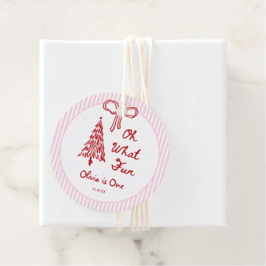 Whimsical Oh What Fun Girl 1st Birthday Party Geschenkanhänger (Beispiel)