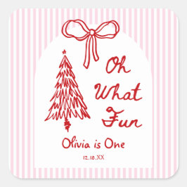 Whimsical Oh What Fun Girl 1st Birthday Party Quadratischer Aufkleber