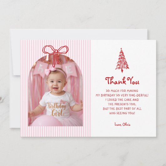 Whimsical Oh What Fun Girl 1st Birthday Photo Dankeskarte (Vorderseite)