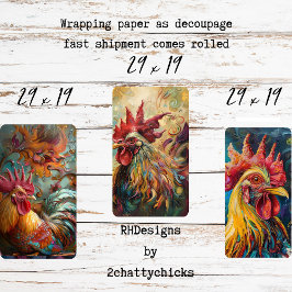 Whimsical Oil Painted Textured Chickens Decoupage Geschenkpapier Set