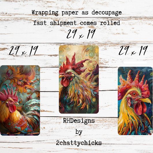 Whimsical Oil Painted Textured Chickens Decoupage Geschenkpapier Set